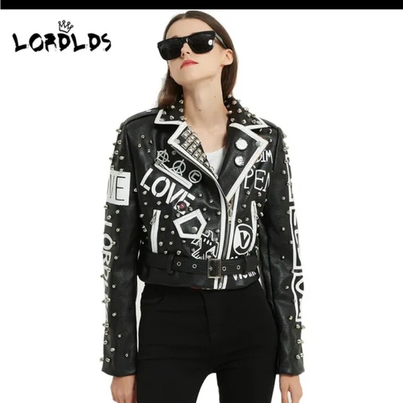 Lordlds Jackets & Blazers - LORDLDS Women Black Leopard Leather Jacket Zip Up Moto Biker Fashion Streetwear